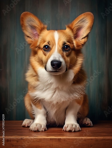 Generative AI : Pembroke Welsh Corgi puppy sitting and looking forward against a white background