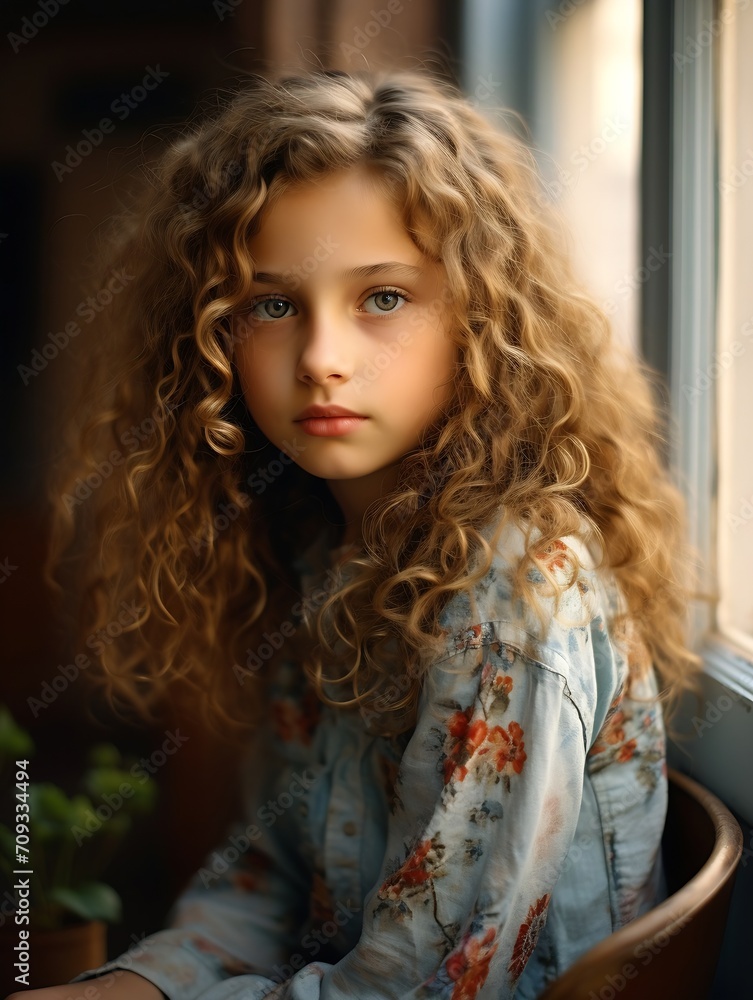 Generative AI : Photo of dreamy cute positive little girl with blond long wavy hair Generative AI : Photo of dreamy cute positive little girl with blond long wavy hair