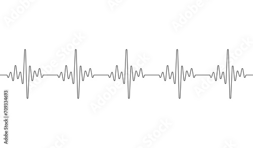 Heart beat one line. Continuous lines heart beats drawing. Wave pulse. Art heartbeat waves. Hand draw cardiogram. Outline human. Black ekg stroke isolated on white background. Vector illustration