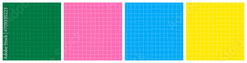 Checker Seamless Patterns Set. Vector Notebook Warped Texture. Line Geometric Checkered Retro Backgrounds