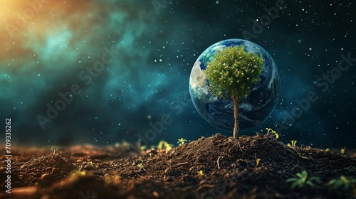 world globe planet earth background banner sustainable environment ecology nature regeneration eco friendly green energy care for nature esg concept photo