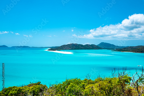 Whitehaven Beach is on Whitsunday Island. The beach is known for its crystal white silica sands and turquoise colored waters. Autralia  Dec 2019