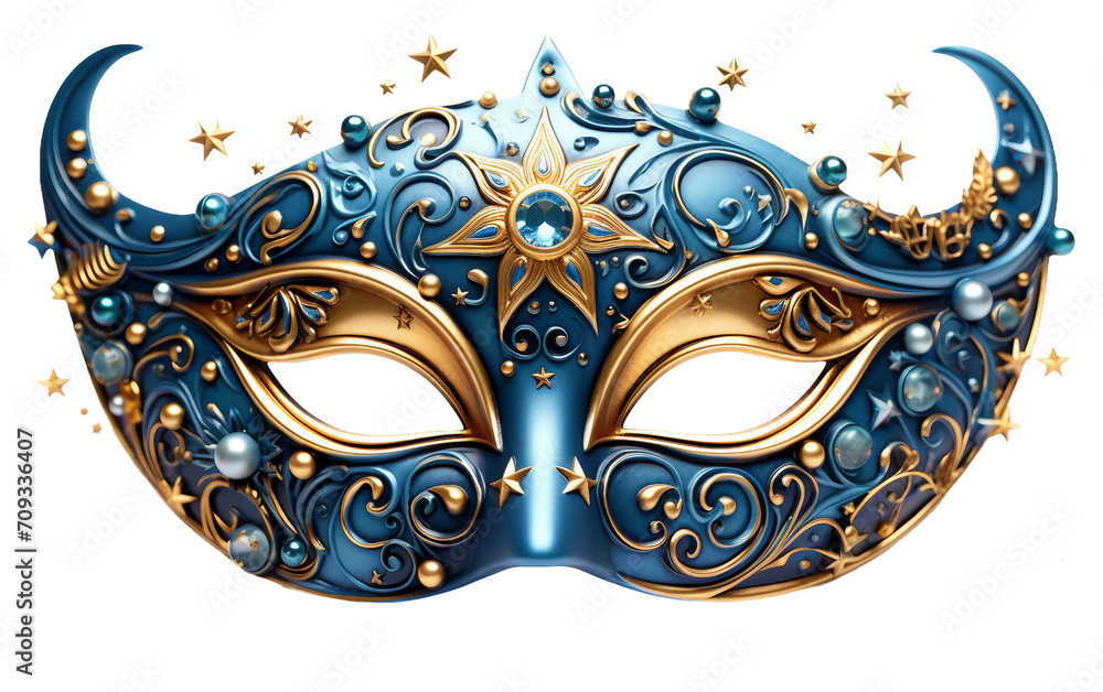 Enigmatic Carnival Mask adorned with Moon and Stars Isolated on Transparent Background PNG.