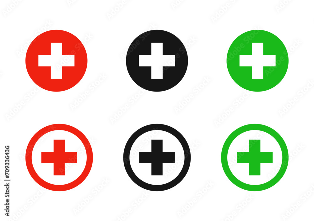 Plus Icons set. Add plus icon. Medical Plus icon. Emergency medicine concept. First aid. Health care. Plus Icons set. Add plus icon. Medical Plus icon. Emergency medicine concept. First aid. Health care.