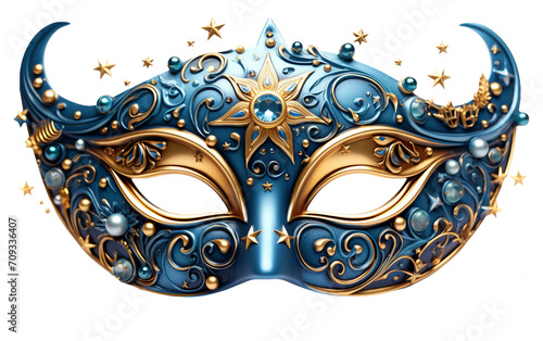 Enigmatic Carnival Mask adorned with Moon and Stars Isolated on Transparent Background PNG. © Jack
