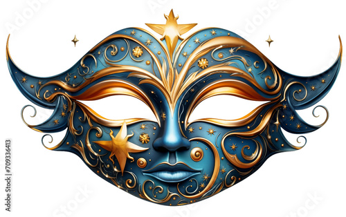 Carnival Mask's Enchantment with Mystical Moon and Stars Isolated on Transparent Background PNG.