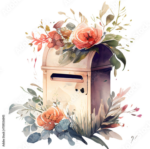 Watercolor vintage floral post box