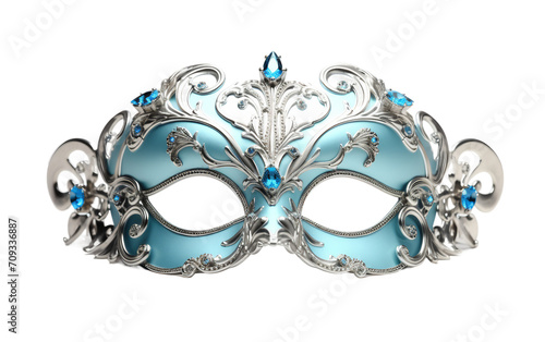 Silver Splendor: Carnival Mask Exhibits Exquisite Beauty in Turquoise Isolated on Transparent Background PNG.