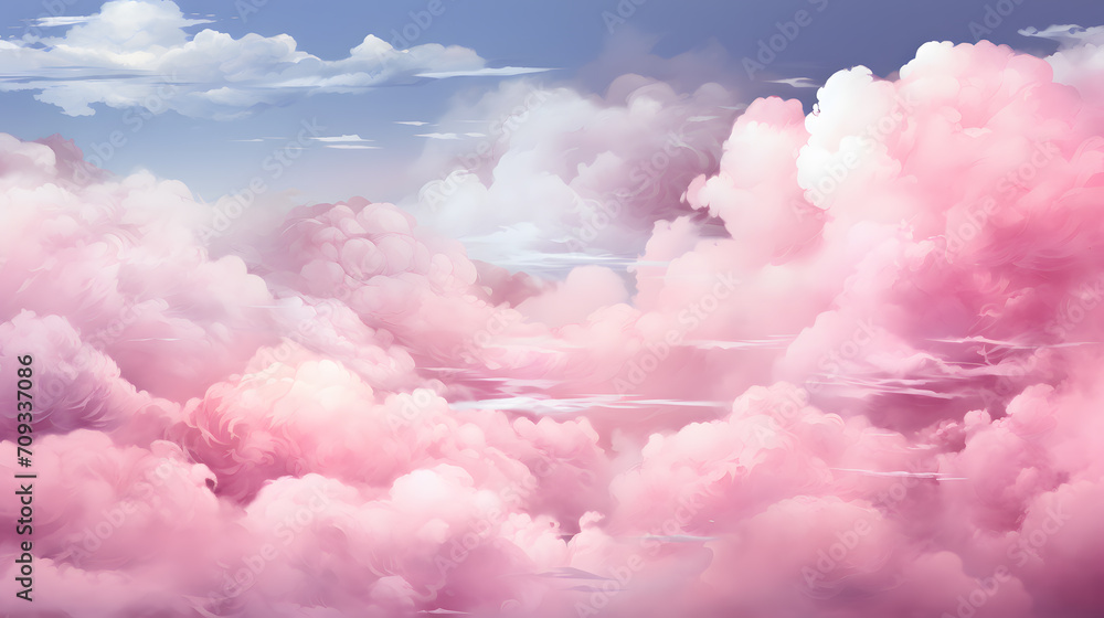 Fototapeta premium watercolor pink background with clouds painting