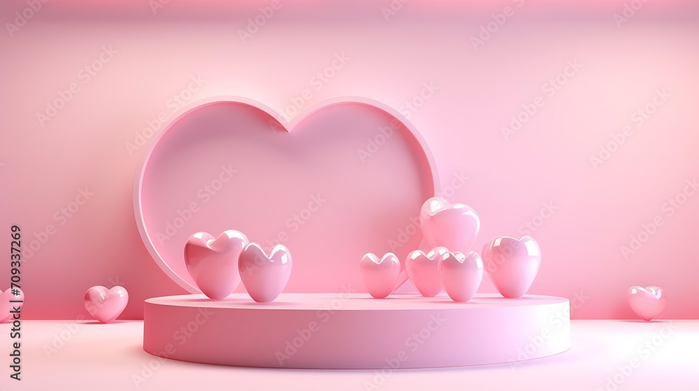 Generative AI : 3D render pink love valentine abstract background product.
