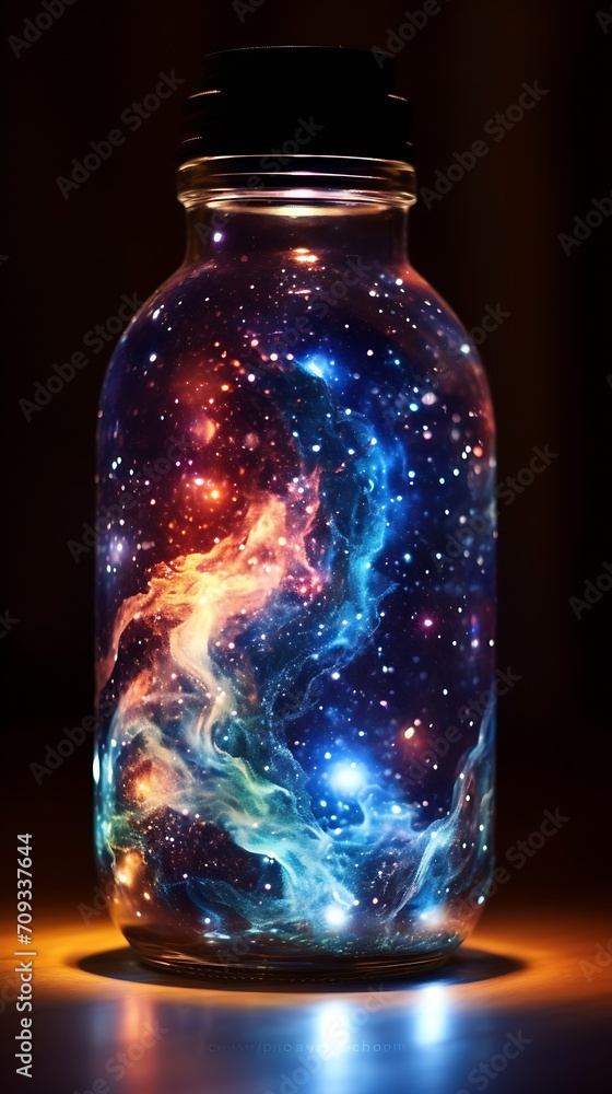 Generative AI : Galaxy trapped inside a glowing bottle Generative AI : Galaxy trapped inside a glowing bottle
