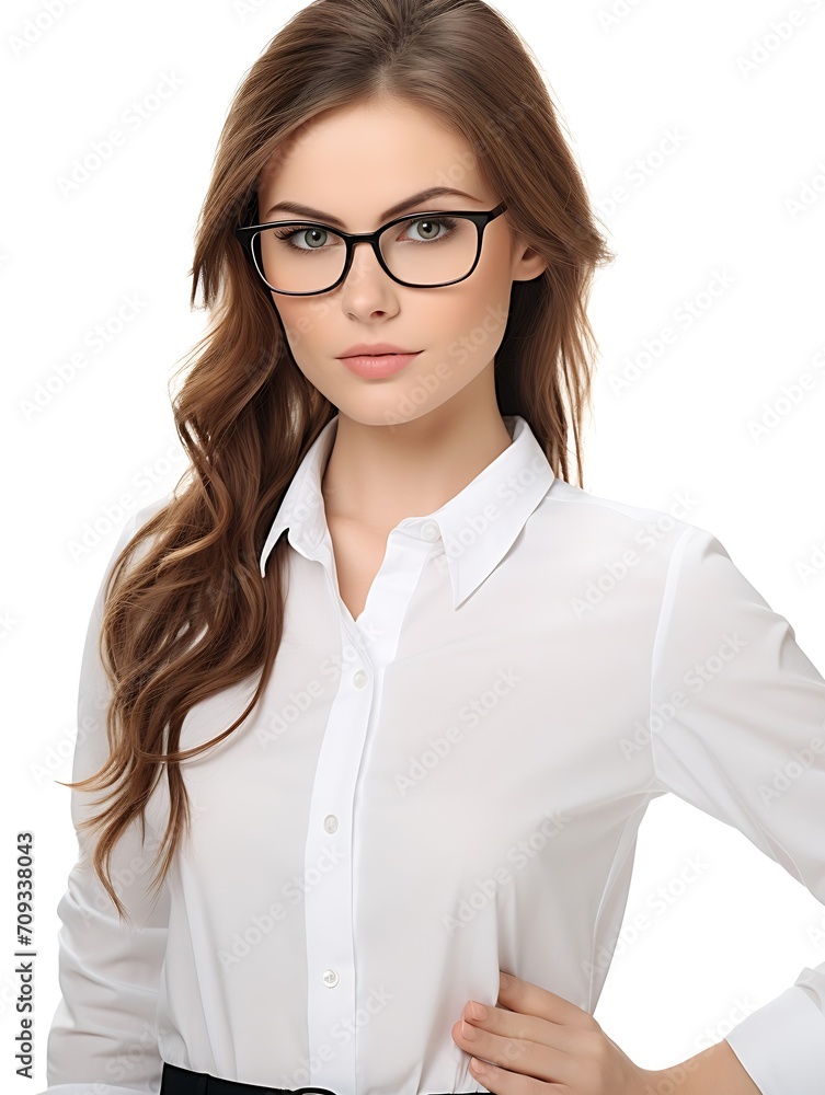 Generative AI : business woman,copy space. white background Generative AI : business woman,copy space. white background