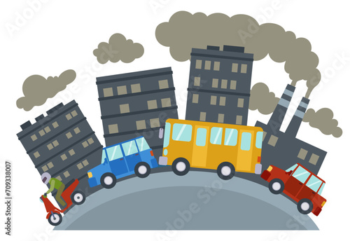 pollution caused by vehicles and tall buildings in big cities