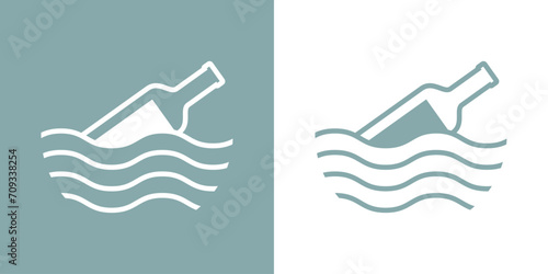 Logo Nautical. Mensaje en una botella lineal con olas de mar