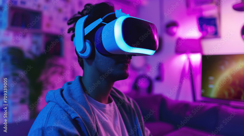 enthusiastic man plays with virtual reality Ai generative enthusiastic man plays with virtual reality Ai generative