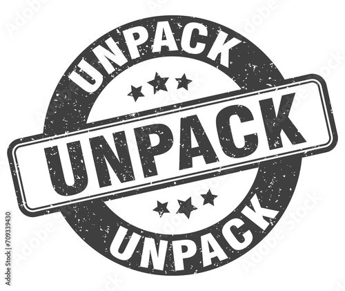 unpack stamp. unpack label. round grunge sign