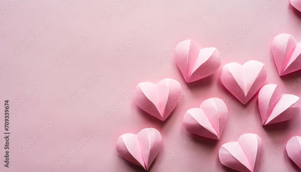 paper pink hearts fly on soft pink color background valentine day concept for design
