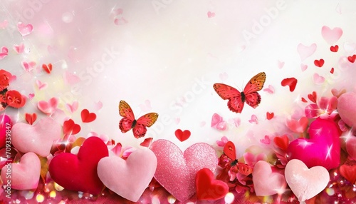 pink red hearts and butterfies valentine background website sale banner luxury decoration abstract copy space