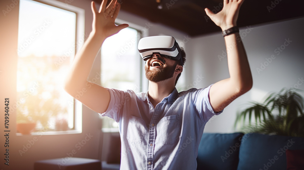 enthusiastic man plays with virtual reality Ai generative enthusiastic man plays with virtual reality Ai generative