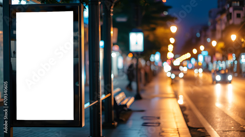 mock up of blank advertising billboard or light box showcase poster template on city street, copy space for text or media content, advertisement commercial, branding and marketing concept © Sarah