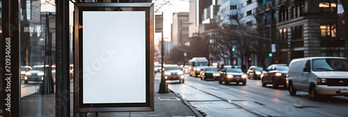 mock up of blank advertising billboard or light box showcase poster template on city street, copy space for text or media content, advertisement commercial, branding and marketing concept photo