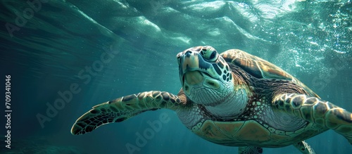 Unfettered sea turtle navigation in the vast sea. © AkuAku