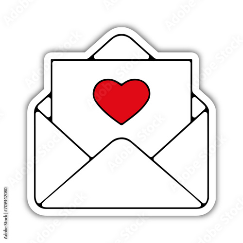 Pictogramme icone et symbole saint valentin amour love coeur enveloppe courrier rouge et noir relief