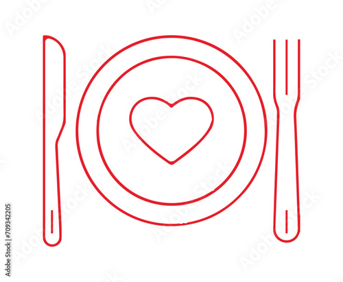 Pictogramme icone et symbole saint valentin amour repas diner rouge