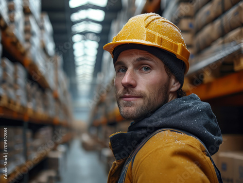 Close-up worker at a warehouse in a box.