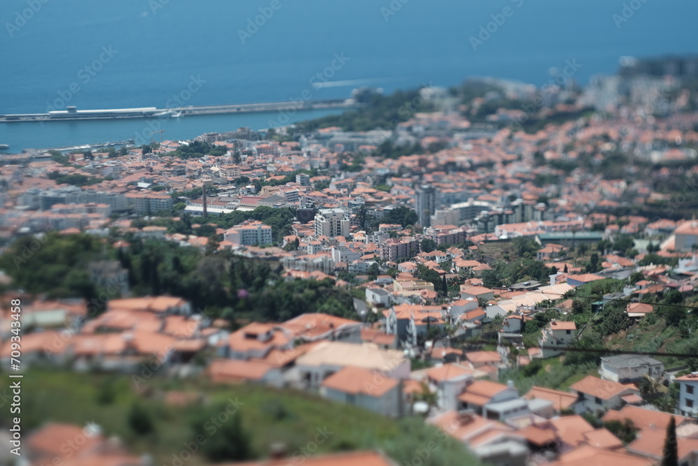 aerial view of the city Funchal with the sea in the background