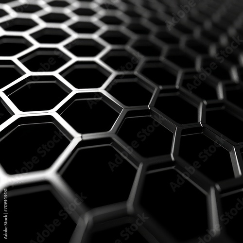 Generative AI image of A simple empty white hexagon net on a black background