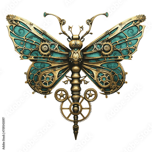 butterfly isolated on white background, steampunk dragonfly © Bavelli