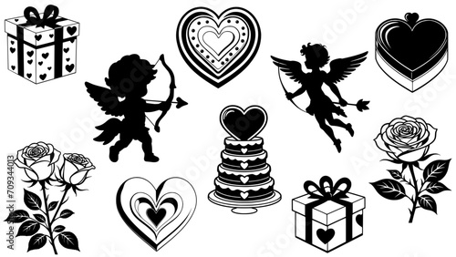 Stylish silhouette set of love