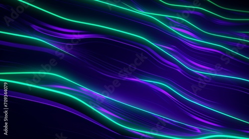Generative AI image of Animation of green lines over neon pattern on purple background
