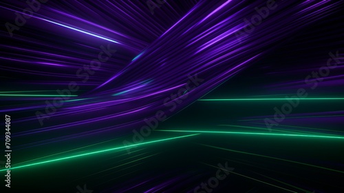 Generative AI image of Animation of green lines over neon pattern on purple background