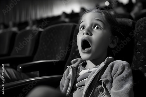 young girl in cinema terrified reaction