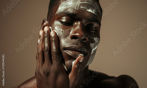 Man applying facial mask for skincare routine Generative AI image photo