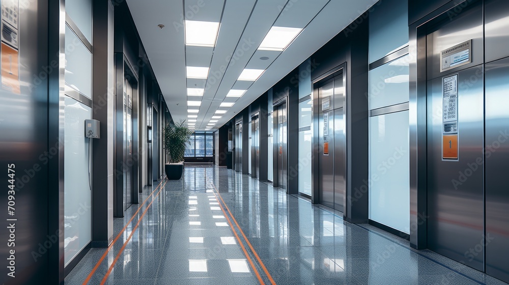 Generative AI image of corridor and elevators 