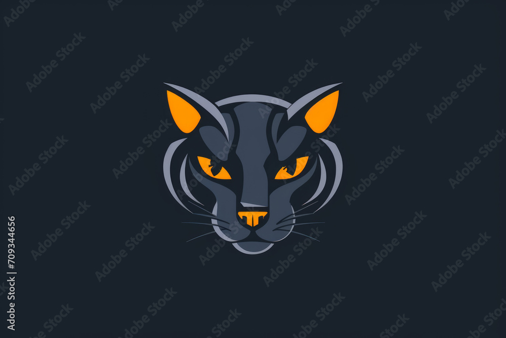 Cat head illustrated as a flat, two-color logo for branding, marketing, company or startup marking, isolated on a solid background Cat head illustrated as a flat, two-color logo for branding, marketing, company or startup marking, isolated on a solid background