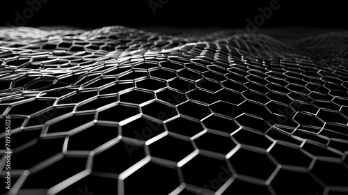 Generative AI image of black and white banner of a hive like net background hexagon  photo