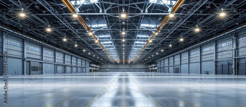 Ceiling air ventilation in a big warehouse. photo