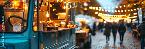 food truck in city Autumn festival, selective focus photo