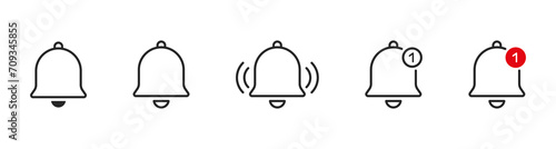 Notification bell icon set. Alarm symbol. Ringing bells reminder icon , incoming inbox message sign - Web icons collection set