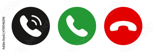 Phone call icon answer, accept and decline call icons with green and red buttons , Contact us telephone sign - communication icons