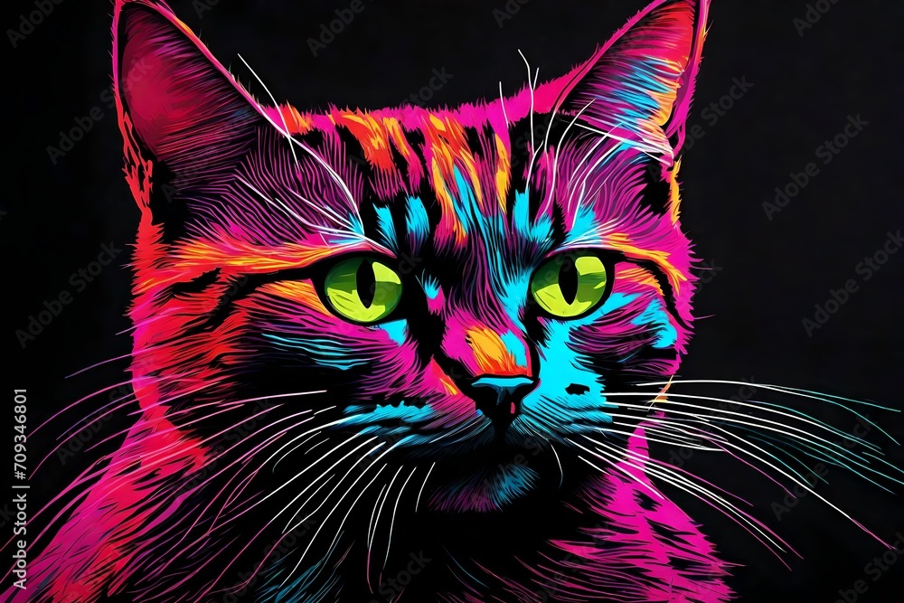 Pop art cat with neon whiskers