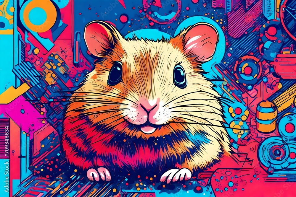 Abstract pop art portrayal of a hamster 