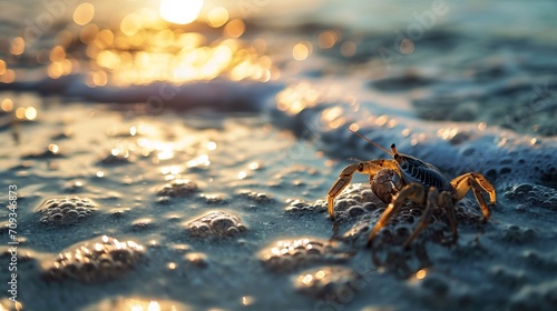 Generative AI image of a crab on the beach © Eitan Baron