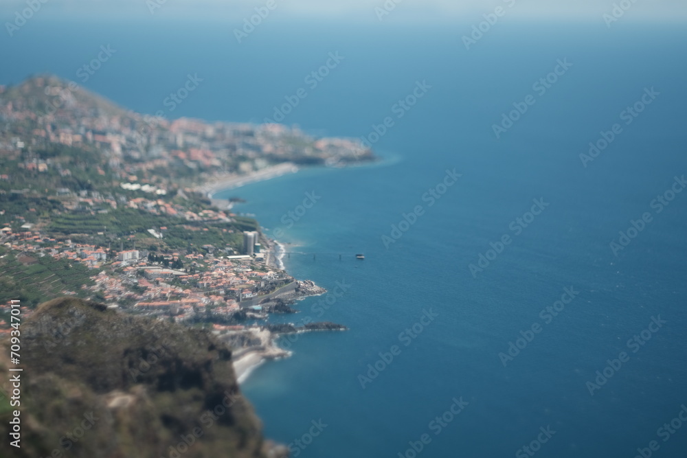 view of the sea and the city Funchal made with a tilt shift lens.