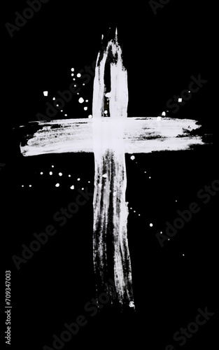  white christian cross on black background