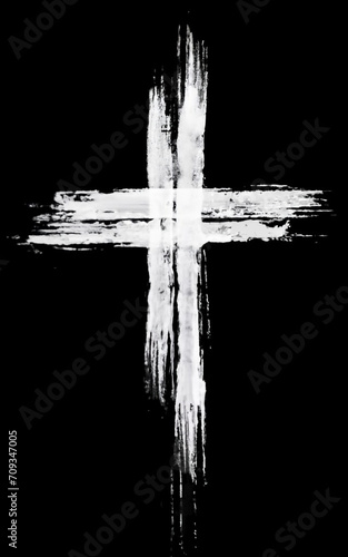 Fotografia white christian cross on black background